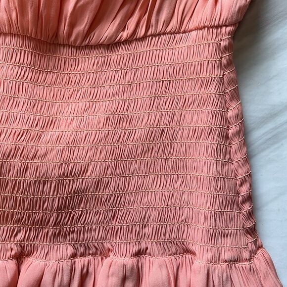 NWT Ramy Brook Peach Orange Long Embroidered Sleeve Ruched Elastic Waist Dress S - Picture 6 of 9